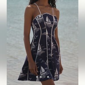 Celandine Scalloped Piped Mini Dress Size XS Sail Boat Anthropologie NWT